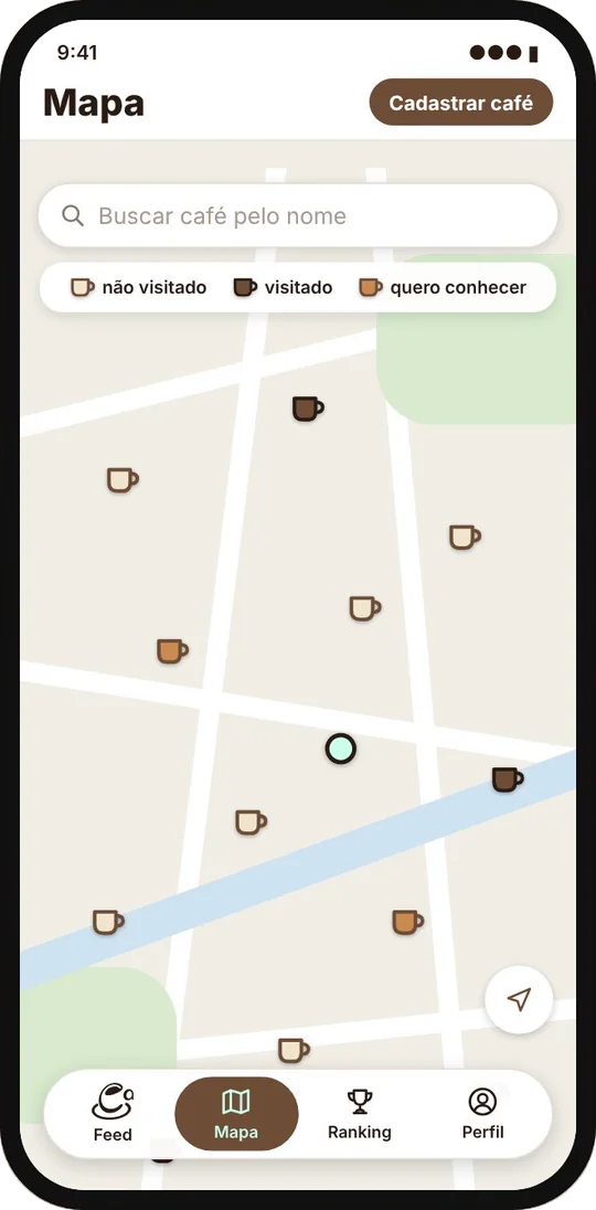 Mapa do Cafeed com as canequinhas dos cafés